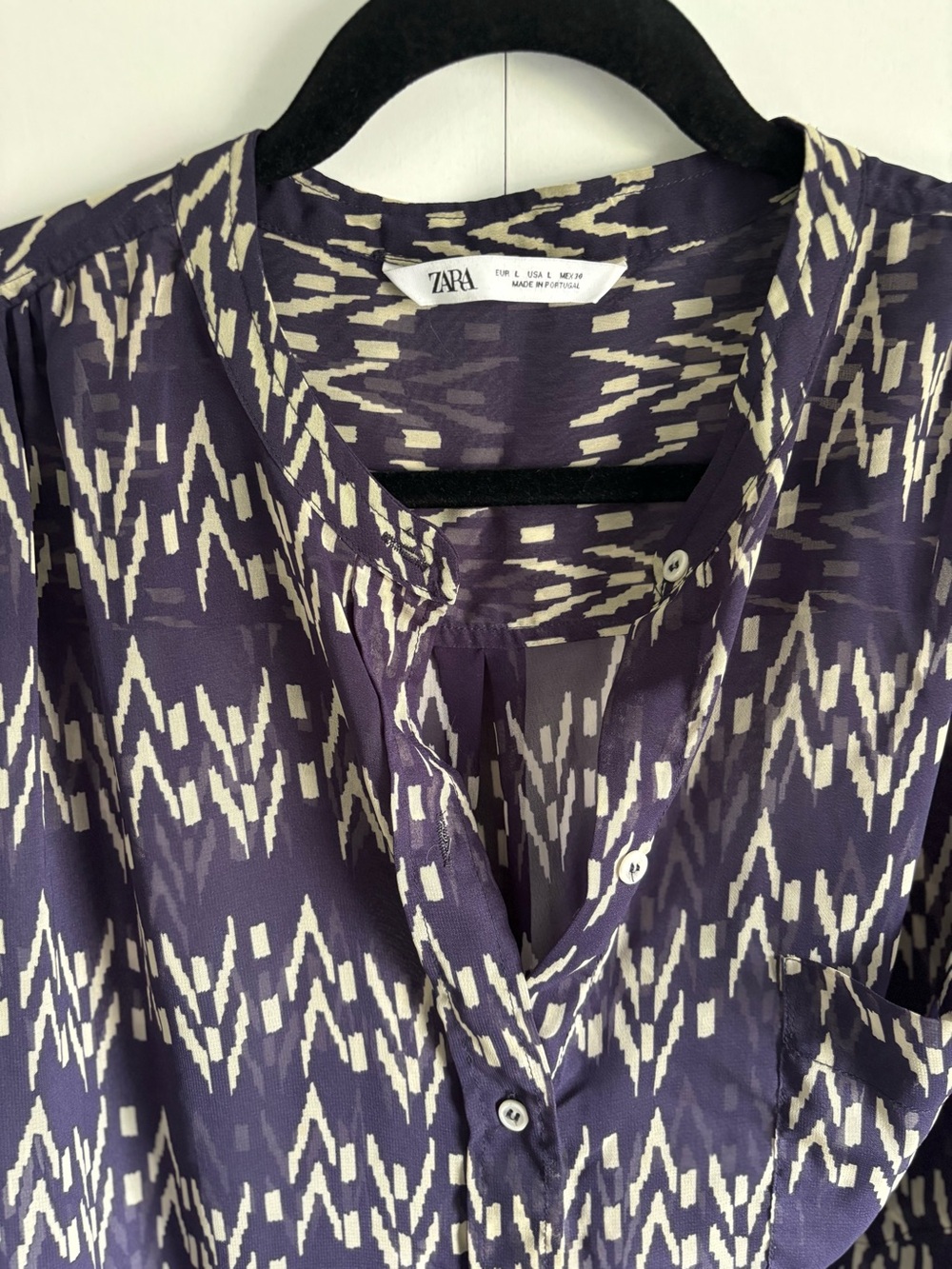 Zara Sheer Navy Patterned Tunic Large - Picture 2 of 13